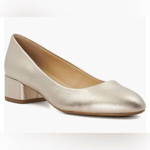 Dune London Bracket Gold Leather Block Heel Pumps 39 US 8.5 Wide